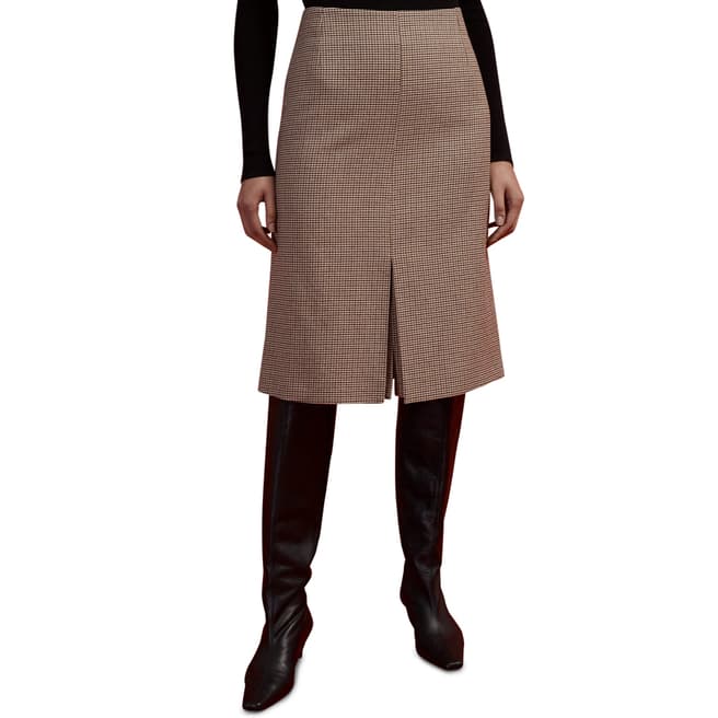 Jigsaw Brown Puppytooth Wool Blend Skirt