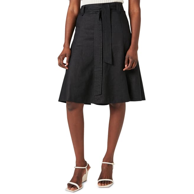 Jigsaw Black Linen Belted Skirt