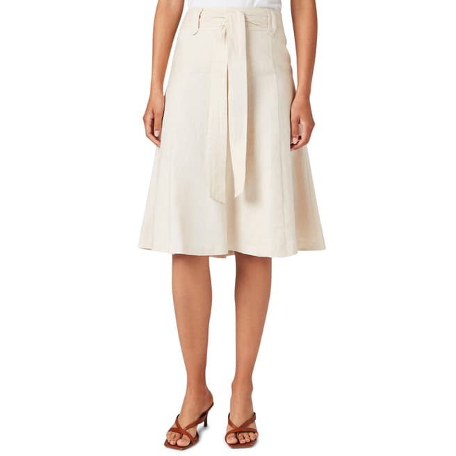 Jigsaw White Linen Belted Skirt