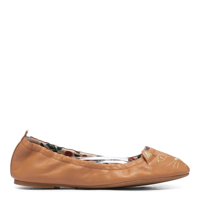 Charlotte Olympia Camel Leather Kitty Ballet Flat