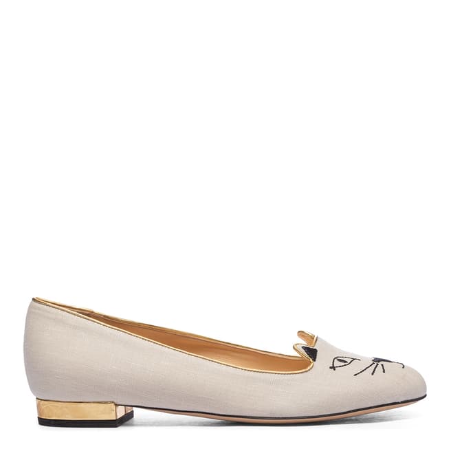 Charlotte Olympia Cream Suede Kitty Flat Pump