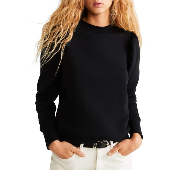 Mango Black Puffed-Shoulder Sweatshirt
