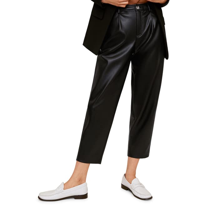Mango Black Relaxed Fit Cropped Trousers