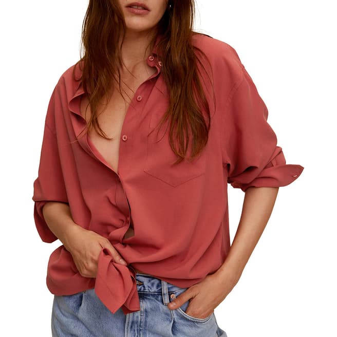 Mango Coral Red Oversize Flowy Shirt
