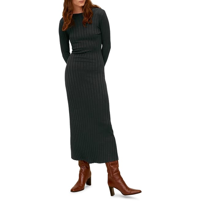 Mango Forest Green Ribbed Jersey Dress