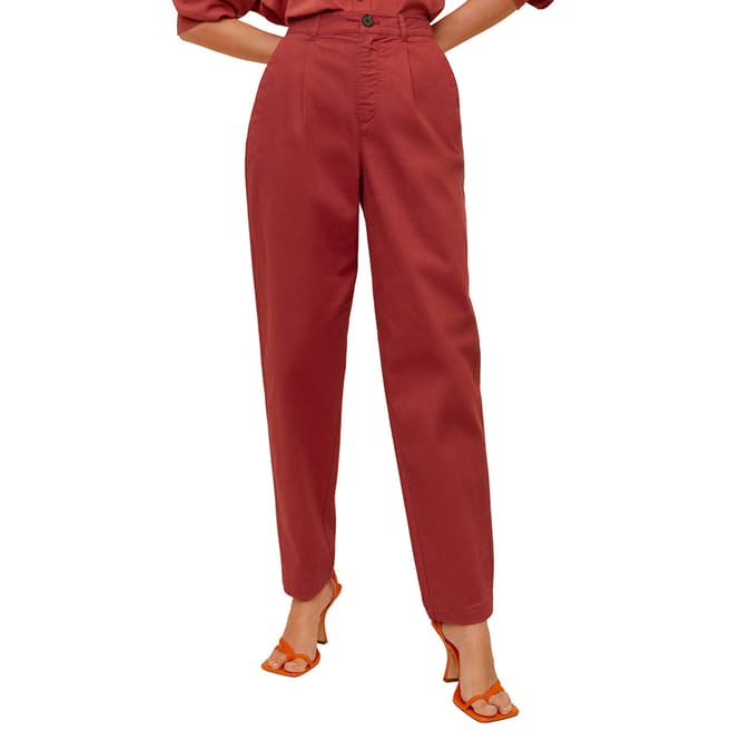 Mango Coral Red Relaxed Fit Cropped Trousers