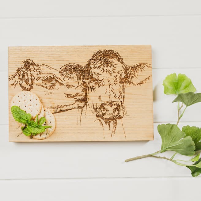 Just Slate Kissing Cows Oak Serving Board, 30cm