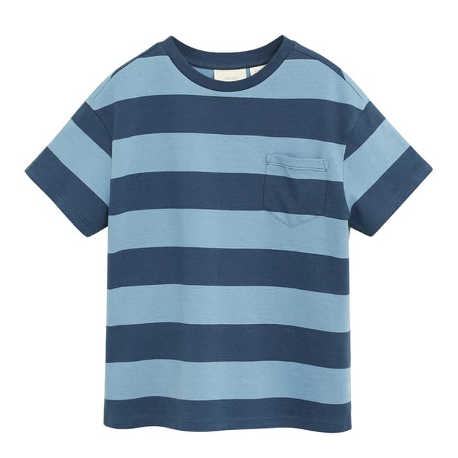 Mango Boy's Dark Navy Chest-Pocket Striped T-Shirt