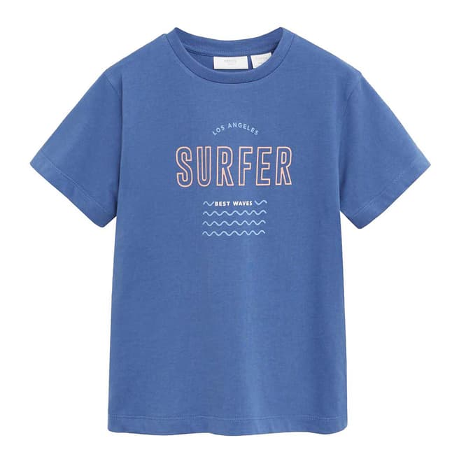 Mango Boy's Blue Printed Cotton-Blend T-Shirt