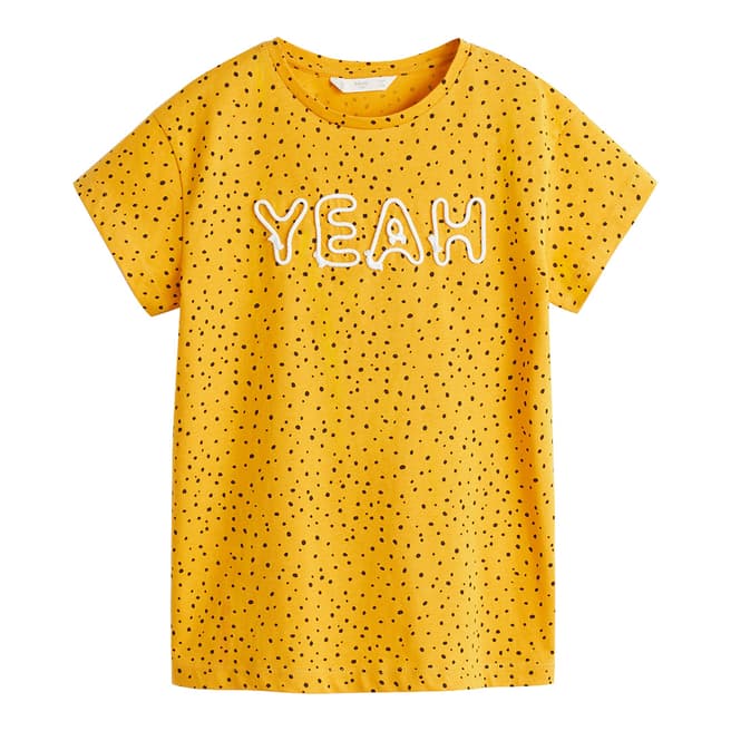Mango Girl's Mustard Polka-Dot Embroidered T-Shirt