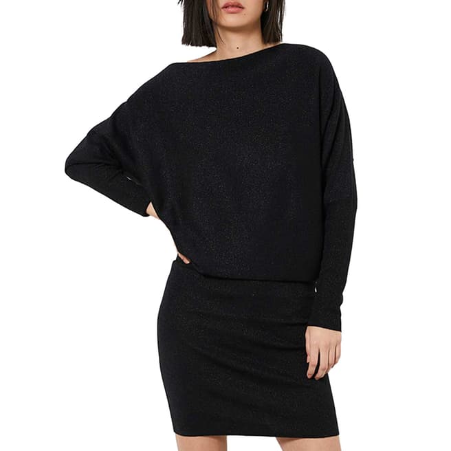 Mint Velvet Black Wool Blend One Shoulder Knit Dress