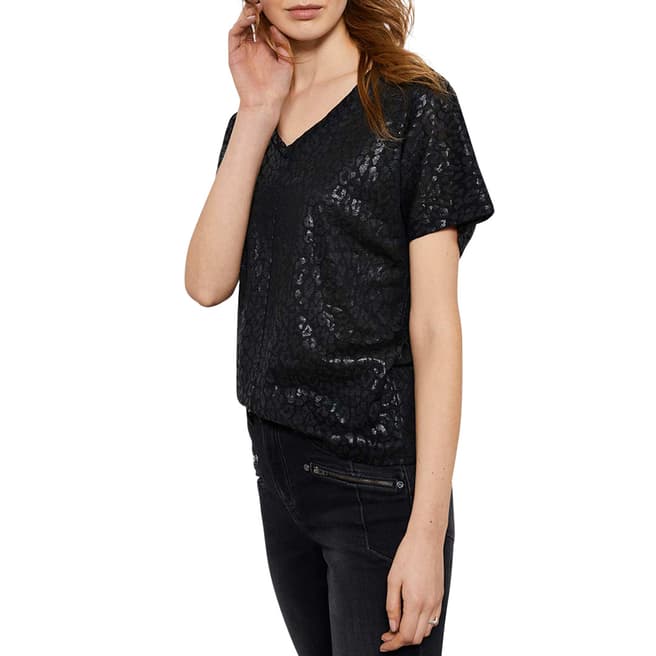 Mint Velvet Black Leopard Linen T-Shirt