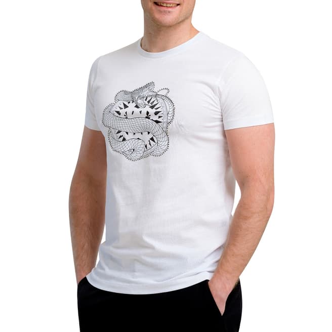 Roberto Cavalli White Snake Cotton T-Shirt