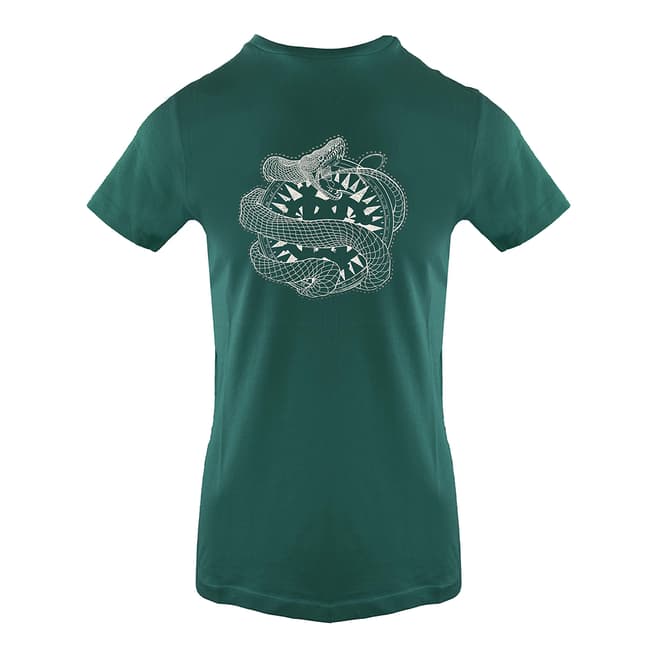 Roberto Cavalli Green Snake Cotton T-Shirt