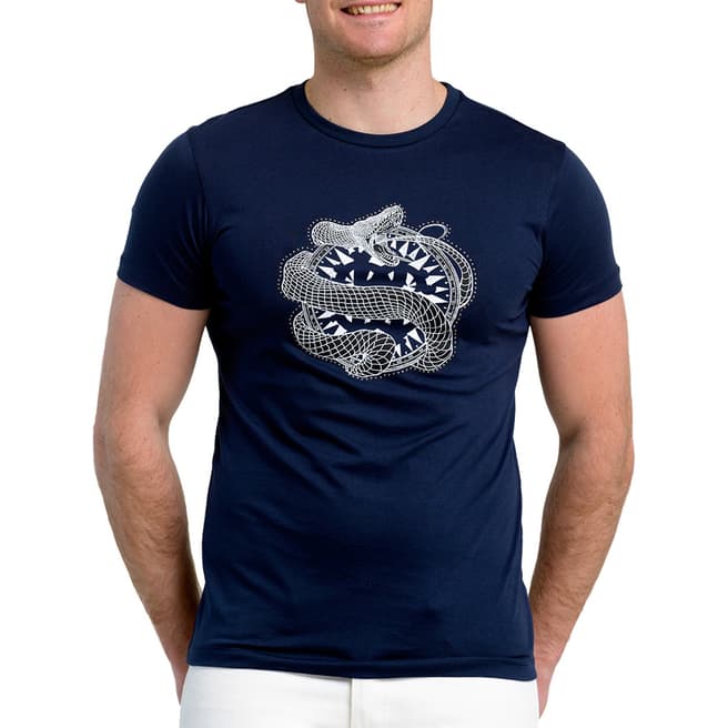 Roberto Cavalli Navy Snake Cotton T-Shirt