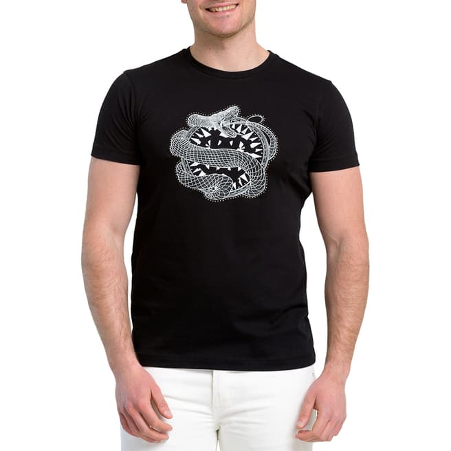 Roberto Cavalli Black Snake Cotton T-Shirt