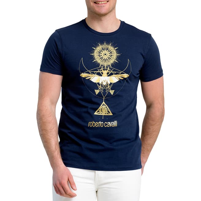 Roberto Cavalli Navy Diagram Cotton T-Shirt