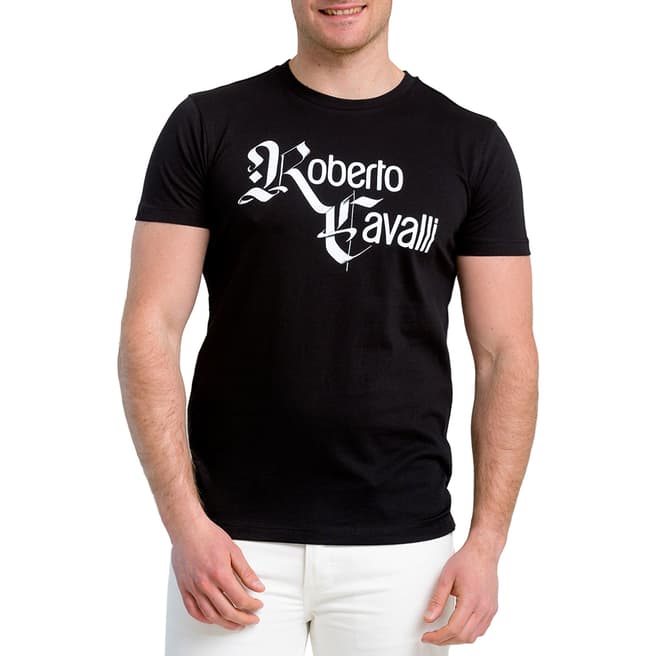Roberto Cavalli Black Script Cotton T-Shirt