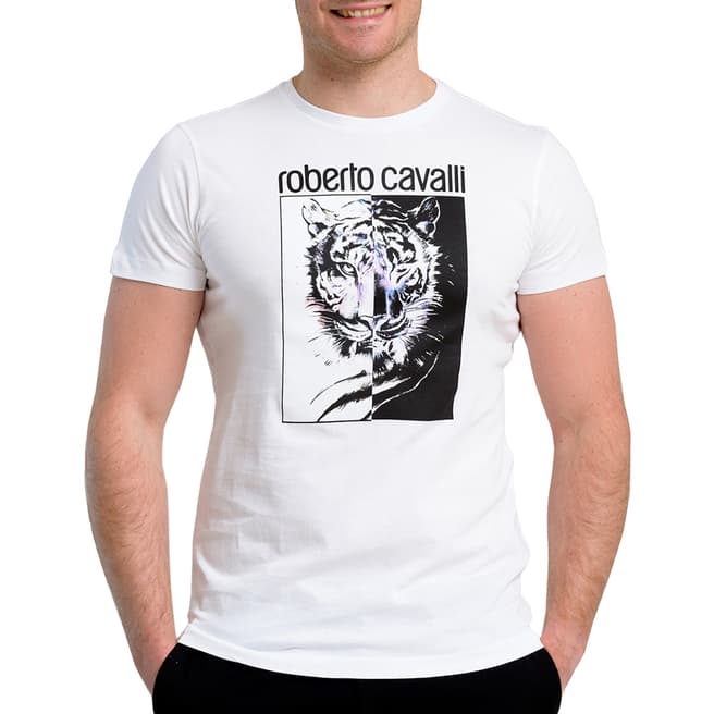 Roberto Cavalli White Tiger Cotton T-Shirt