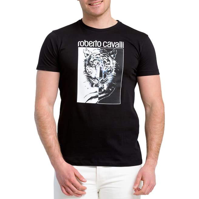 Roberto Cavalli Black Tiger Cotton T-Shirt