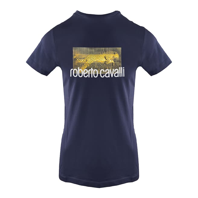 Roberto Cavalli Navy Cheetah Cotton T-Shirt