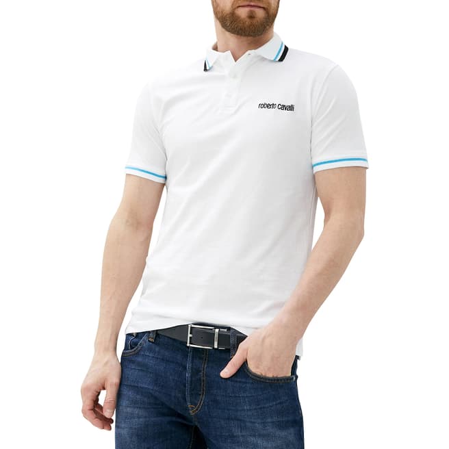 Roberto Cavalli White Contrast Stripe Polo Shirt