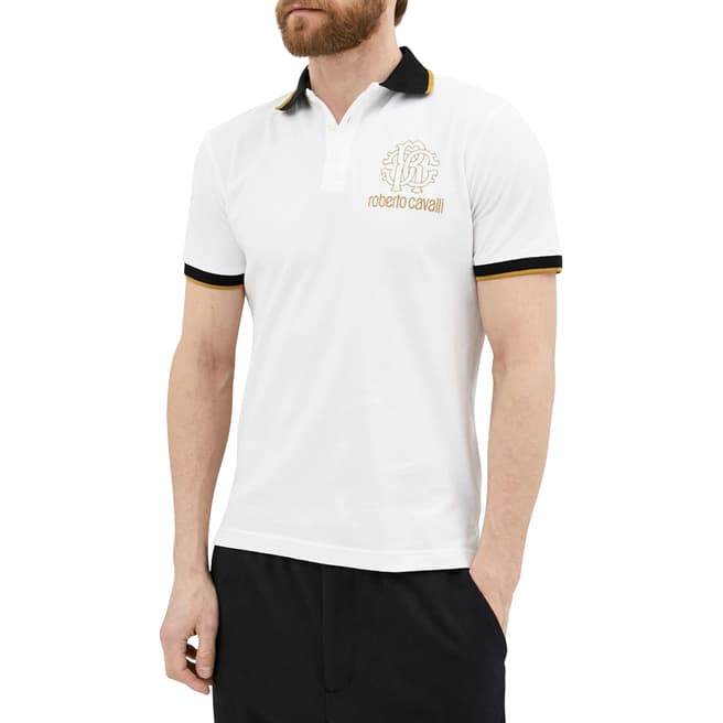 Roberto Cavalli White Gold Logo Polo Shirt