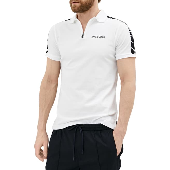 Roberto Cavalli White Zipped Polo Shirt