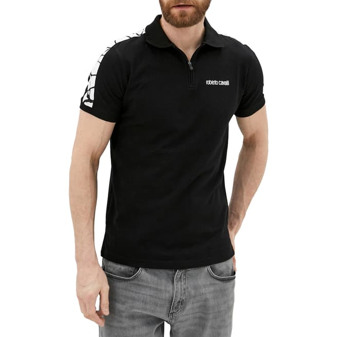 Roberto Cavalli Black Zipped Polo Shirt