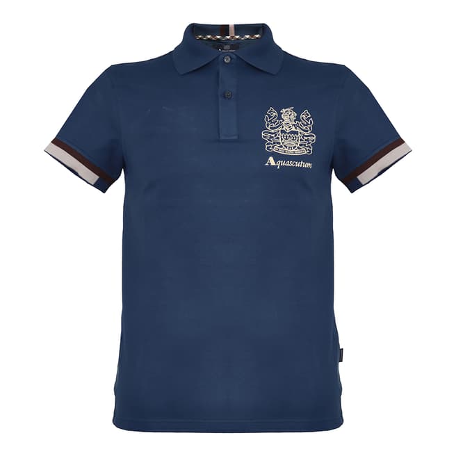 Aquascutum Navy Striped Logo Polo Shirt