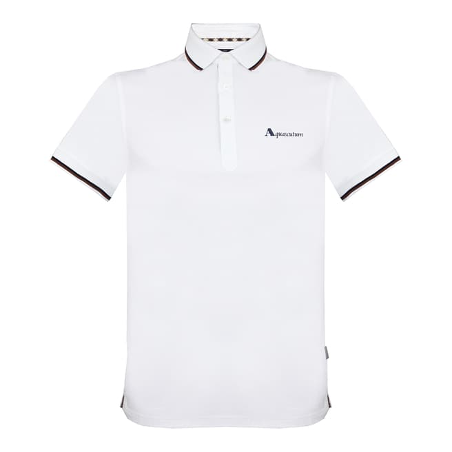 Aquascutum White Contrast Stripe Polo Shirt