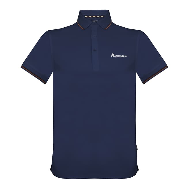 Aquascutum Navy Contrast Stripe Polo Shirt