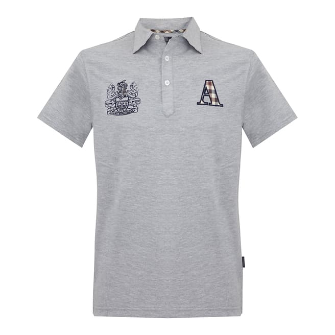 Aquascutum Grey A Check Crest Polo Shirt