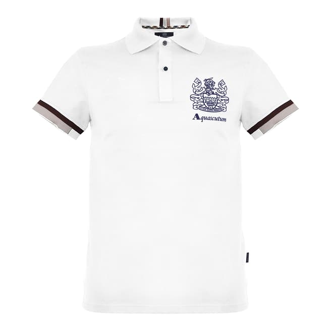 Aquascutum White Striped Logo Polo Shirt