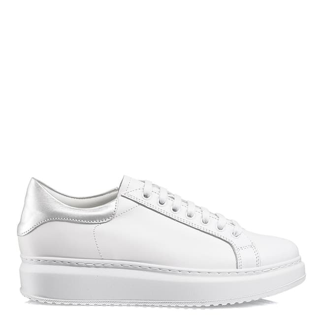 Russell & Bromley White Leather Prize Flatform Sneakers