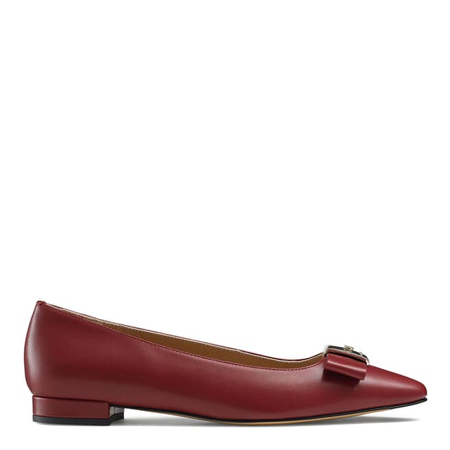 Russell & Bromley Dark Red Leather Impact Bow Trim Flat