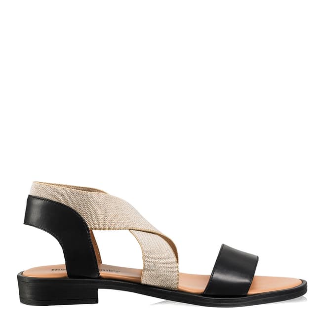 Russell & Bromley Black Leather Tribeca Stretch Band Flat Sandals