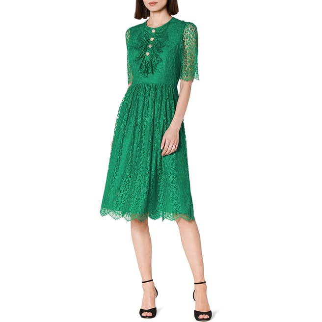 L K Bennett Green Ruffled Mallory Midi Dress
