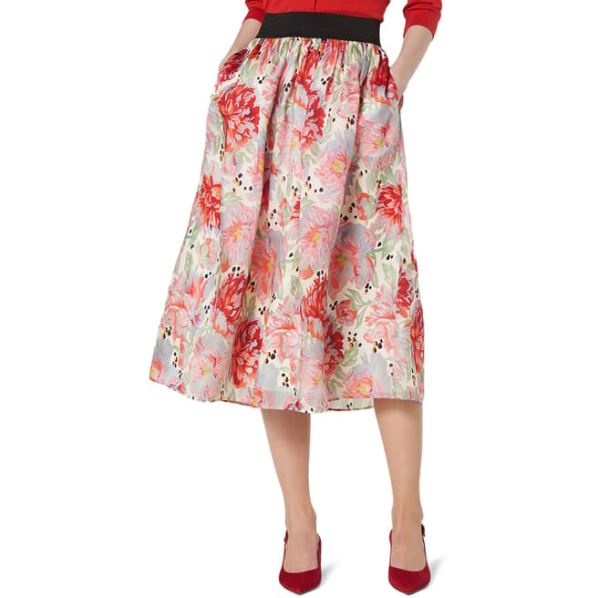L K Bennett Pink Floral Silk Bouvier Mid Skirt