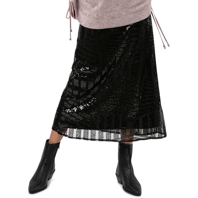 Religion Black Sequin Midi Skirt 