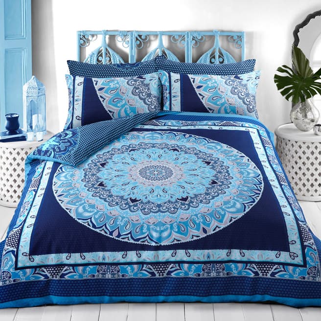 Sleepdown Paisley Mandala Double Duvet Cover Set, Blue