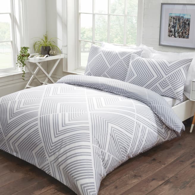 Sleepdown Striped Geometric Double Duvet Cover Set, Grey