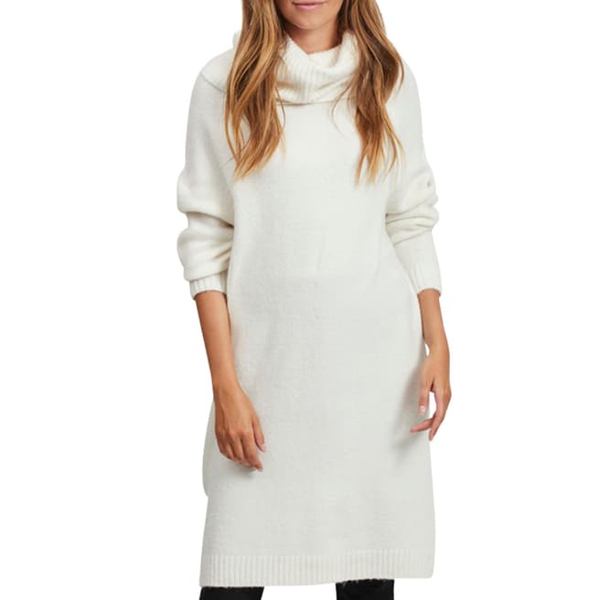 VILA Whisper White Cowl Neck Knitted Dress