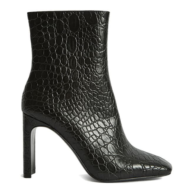Reiss Black Vogue Embossed Leather Ankle Boots