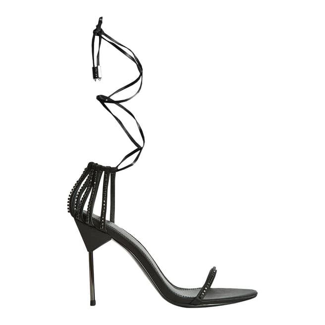Reiss Black Zhane Crystal Strappy Leather Heels