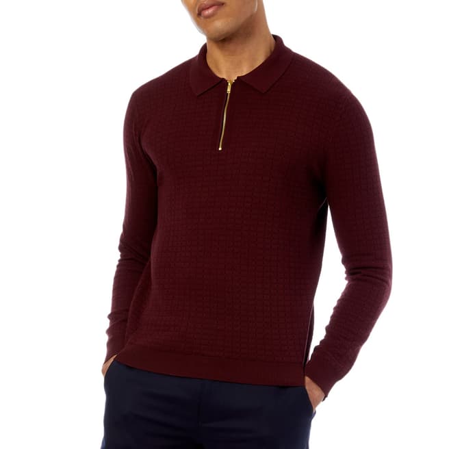 Reiss Red Angelo Cotton Blend Zip Polo Shirt