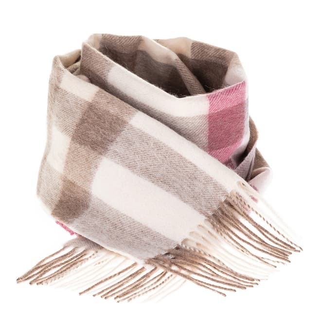 Edinburgh Lambswool Pink Taupe Giant Chequer Lambswool Scarf