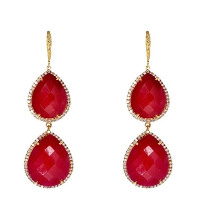 Liv Oliver 18K Gold Plated Multi Ruby Pear Drop Earrings