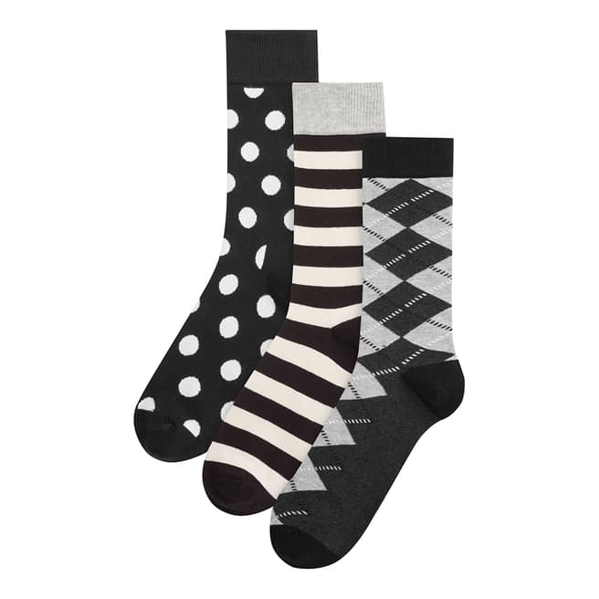 Happy Socks Black/White/Grey 3 Pack Gift Set