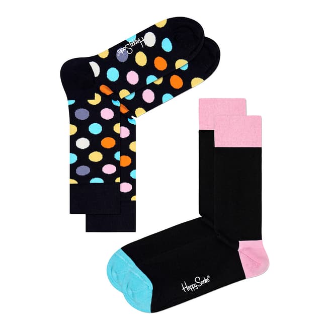 Happy Socks Black/Multi 2 Pack Cotton Socks